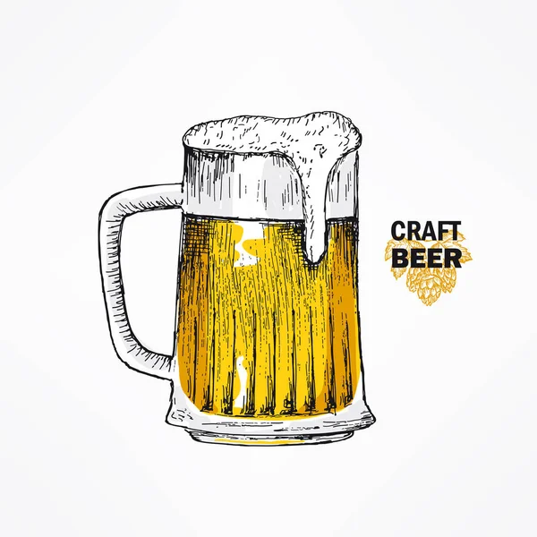 Caneca de cerveja de vidro. Desenhos vetoriais ilustração desenhada à mão . — Vetor de Stock