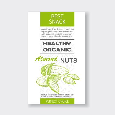 Sağlıklı badem fındık dikey etiket. Vektör ambalaj tasarımı.