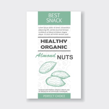 Sağlıklı badem fındık dikey etiket. Vektör ambalaj tasarımı.