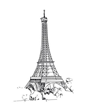 Eyfel Kulesi, Paris, Fransa. Vektör çizimleri el çizilmiş