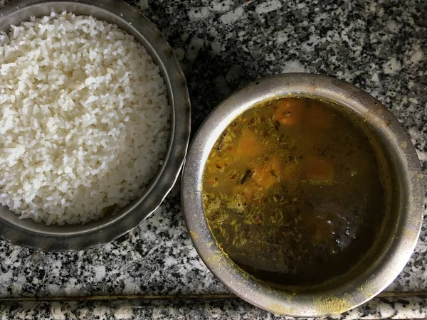 Abr 2020 Fry Dal Caseiro Arroz Cozido Lokgram Kalyan Maharashtra — Fotografia de Stock