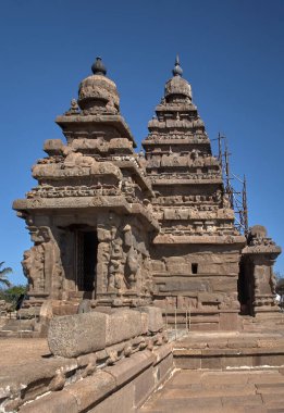 27 Şubat 2014 Sahil Tapınağı granit Mamallpuram Tamil Nadu Hindistan bloklarıyla inşa edilmiş yapısal bir tapınaktır.