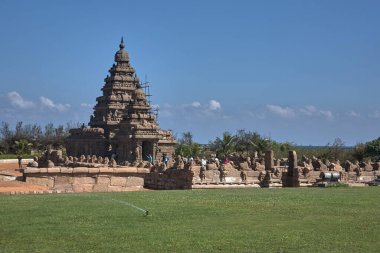27 Şubat 2014 Sahil Tapınağı granit Mamallpuram Tamil Nadu Hindistan bloklarıyla inşa edilmiş yapısal bir tapınaktır.
