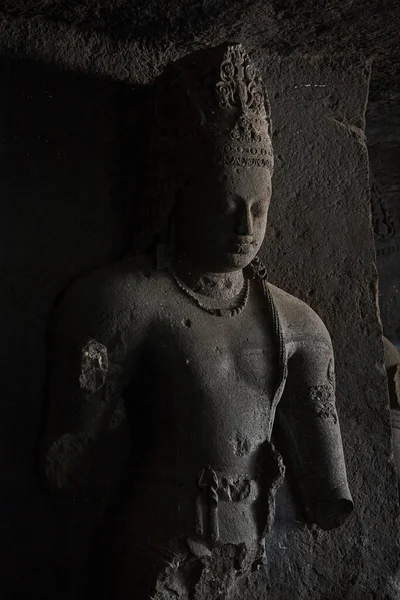 Brutna Shiva Statyn Inne Elephanta Grottorna Unesco Världsarv Plats Mumbai — Stockfoto