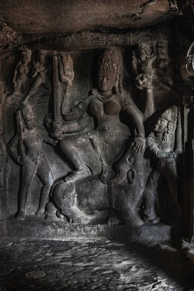 Mahishasuramardini Andar Superior Caverna Ellora Cavernas Património Mundial Unesco Perto — Fotografia de Stock