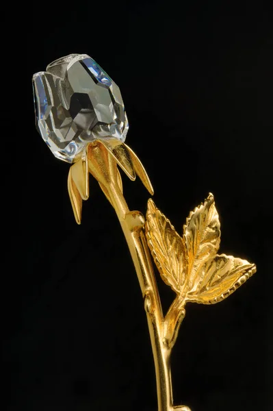 Crystal Glass Rose Flower 24K Gold Plated Long Stem — Stock Photo, Image