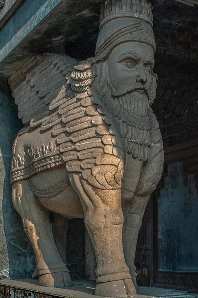 Dez 2009 Escultura Lamassu Touro Alado Cabeça Humana Entrada Templo — Fotografia de Stock