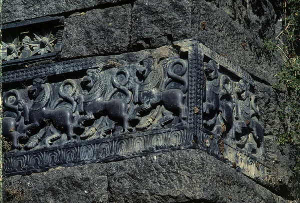 Heritage Architecture Stone Carving10Th Century Bhongir Fort Distrito Nalgonda Telangana — Fotografia de Stock