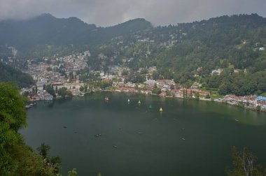23 Sep 2009 Nainital lake in Fog and mist Uttaranchal Uttarakhand India clipart