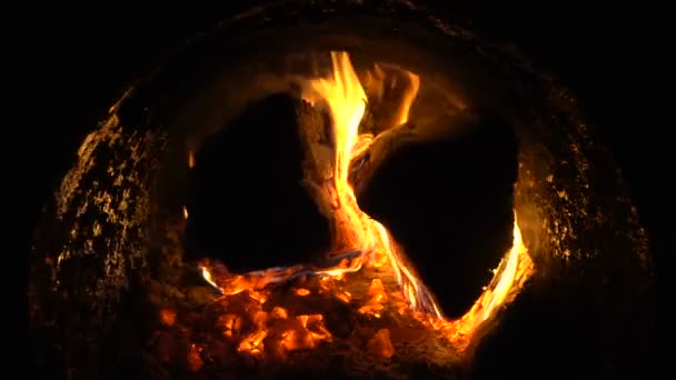 Large birch firewoods burn in the boiler. — Stock Video