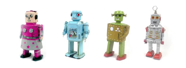 Beyaz arka planda klasik oyuncak robot