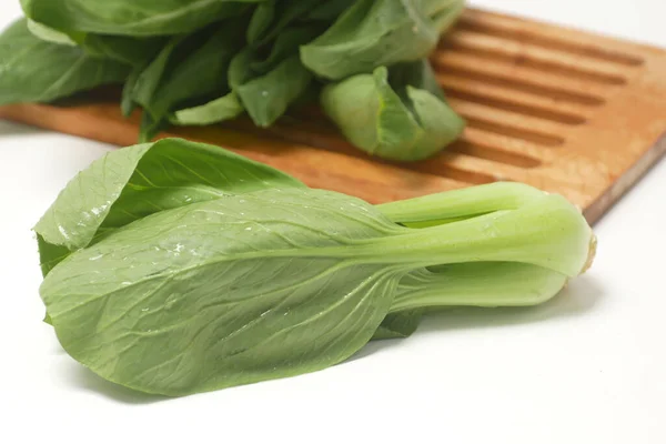 Légumes Cantonais Laitue Verte Pour Cuisiner Sur Fond Blanc — Photo