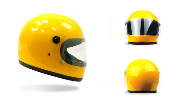 Yellow Motorcycle Helmet White Background Front Back Side 스톡 사진