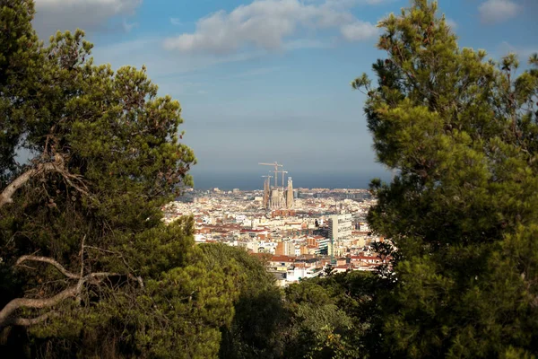 Top View Barcelona Spain Sunny Day High Point Park Guel — стоковое фото