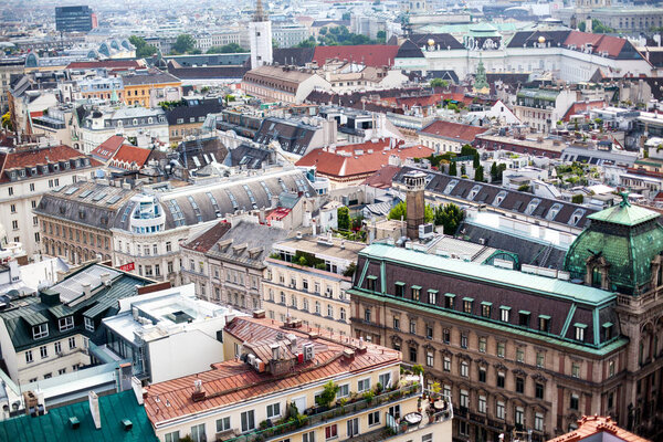 View of old town from St. Stephen's Cathedral, Vienna, Austria.