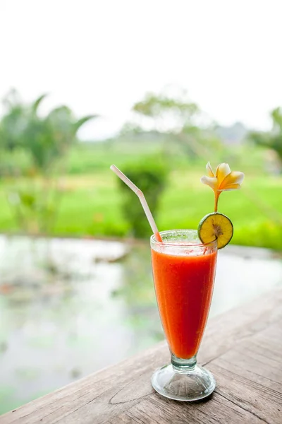 Orangen Und Karottensaft Glas Mit Minze Frischem Gemüse Und Obst — Stockfoto