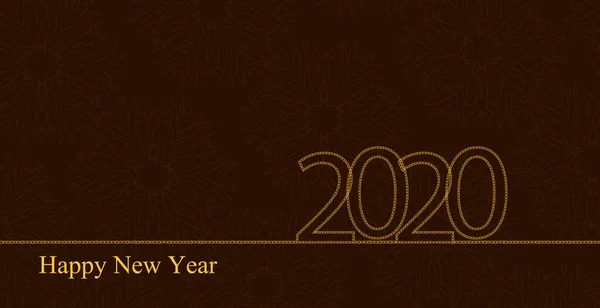 Вітальна картка нового року з номерами 2020 від золотих ланцюгів і прозорим арабським орнаментом. Текст з Новим роком. Векторна ілюстрація, мінімалістичний стиль. — стоковий вектор