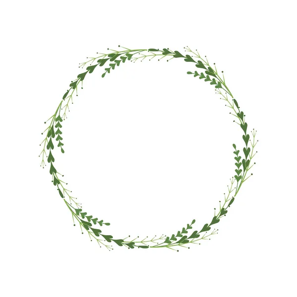 有绿叶 浆果的花环模板 矢量边界设计的问候 邀请函 树桩是心形的 花框作为精致的装饰元素 — 图库矢量图片