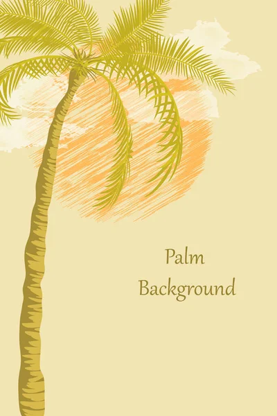 Cartel Vintage Con Palmera Sol Nubes Fondo Amarillo Tropical Verano — Vector de stock