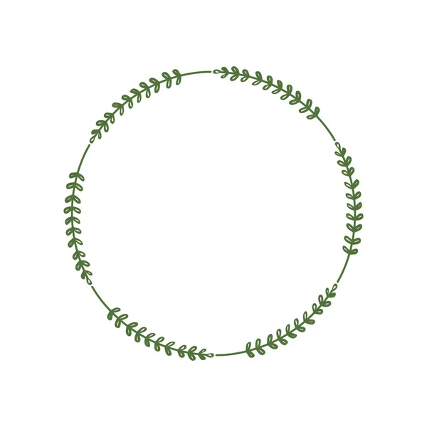 有叶子的绿色枝条的圆形框架 设计标识 邀请函 问候语 链子模板 乳白色时髦的花环 最低限度的边界矢量图解 — 图库矢量图片