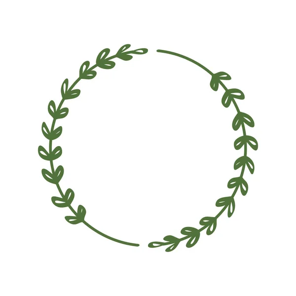 两根绿色的枝叶做成的圆形框架 设计标识 邀请函 问候语模板 乳白色时髦的花环 最低限度的花卉边界 落叶花环 矢量图解 — 图库矢量图片