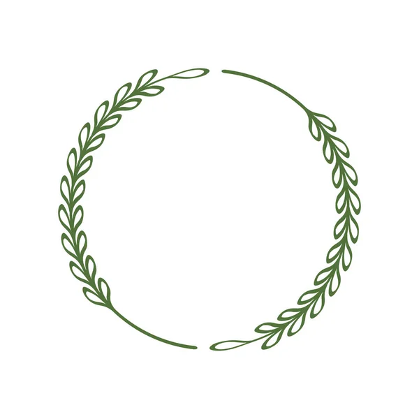 一个由两个分枝组成的整洁的花环 有叶子的绿色枝条的圆形框架 最低限度的边界标识 标签的设计模板 乳白色时髦的花环 小麦的病媒图解 — 图库矢量图片