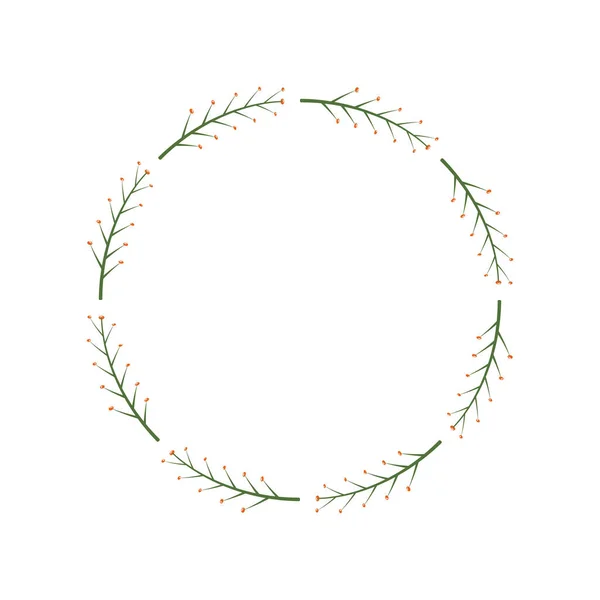 Cadre Rond Avec Branches Vertes Baies Orange Couronne Décorative Simple — Image vectorielle