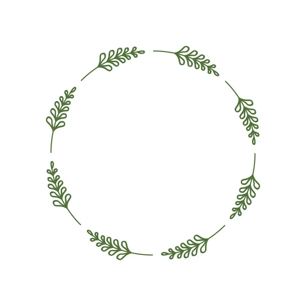 Elégant Cadre Rond Brindilles Vertes Avec Des Feuilles Couronne Laconique — Image vectorielle