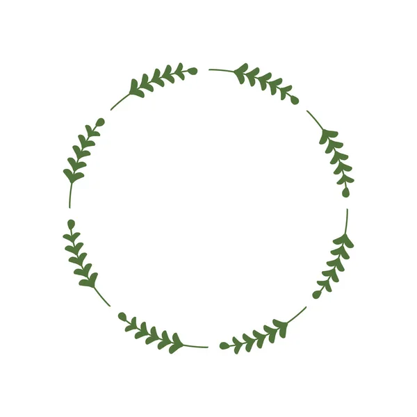 一圈圈的绿叶绿色小枝的圆形框架 设计标识 邀请函 问候语模板 乳白色时髦的花环 最低限度的边界落叶花环 矢量图解 — 图库矢量图片