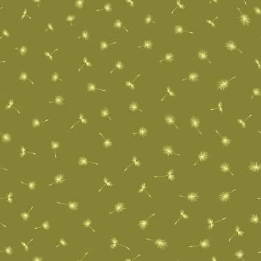 Uçan karahindiba tohumlarıyla kusursuz desen. Çiçek dokusu. Karahindiba çiçekleri. Vektör çiçek çizimi. Yeşil arka planda bahar karahindibaları. Moda baskısı, gazete koleksiyonu