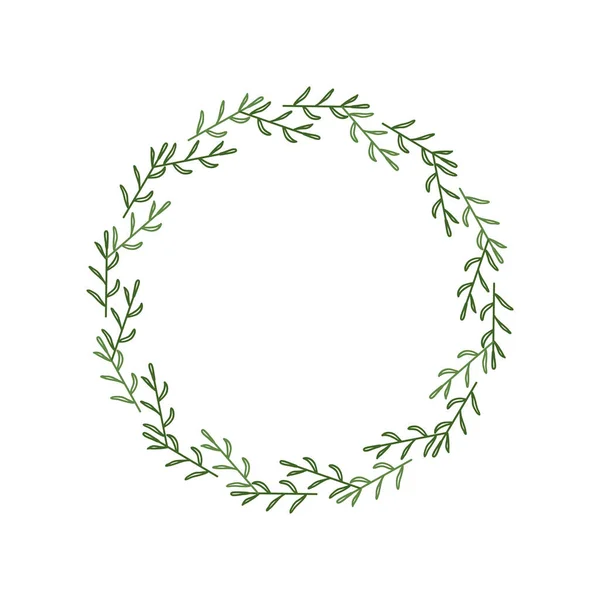 Frame Made Contour Green Twigs Leaves Elegant Wreath Linear Style — Stock Vector