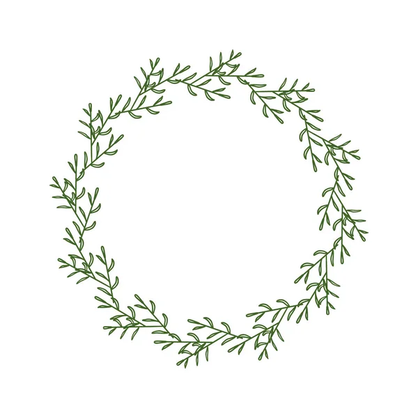 一个绿枝的花环 用手绘树叶制成的圆形花框 花边呈线形 装饰设计元素 邀请函 农舍的涂鸦框 矢量说明 — 图库矢量图片