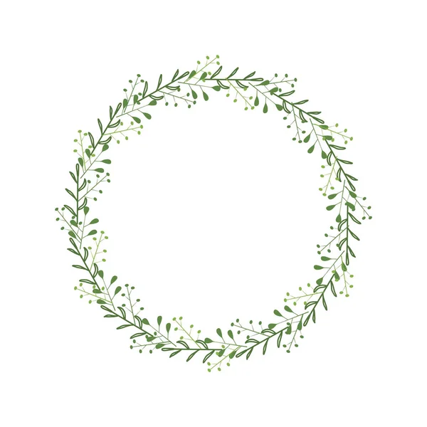 Στρογγυλό Κομψό Πλαίσιο Κλαδιά Πράσινα Φύλλα Μούρα Λουλουδένιο Στεφάνι Για — Διανυσματικό Αρχείο