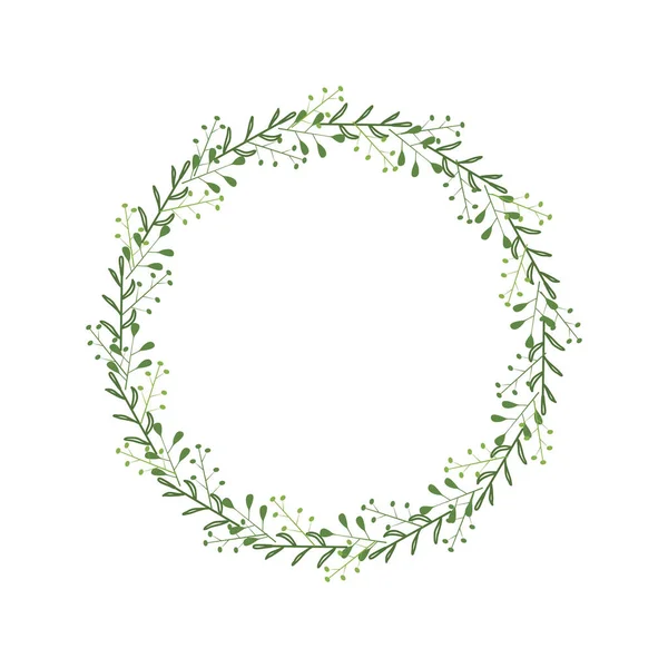 Rond Elegant Frame Met Takjes Groene Bladeren Bessen Bloemenkrans Voor — Stockvector