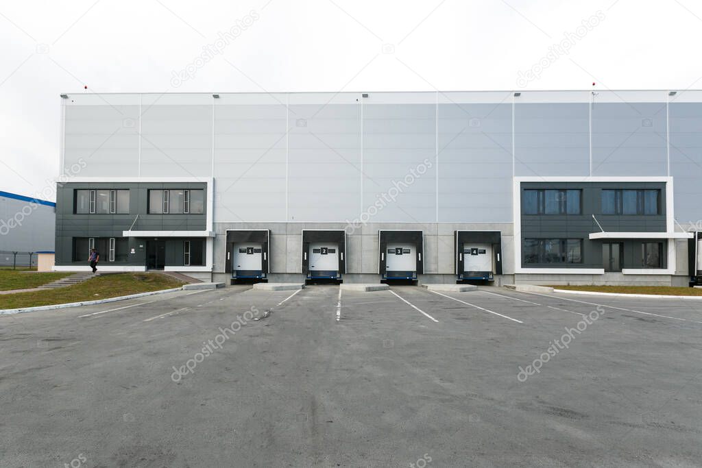 front view of the building of a logistics center or warehouse