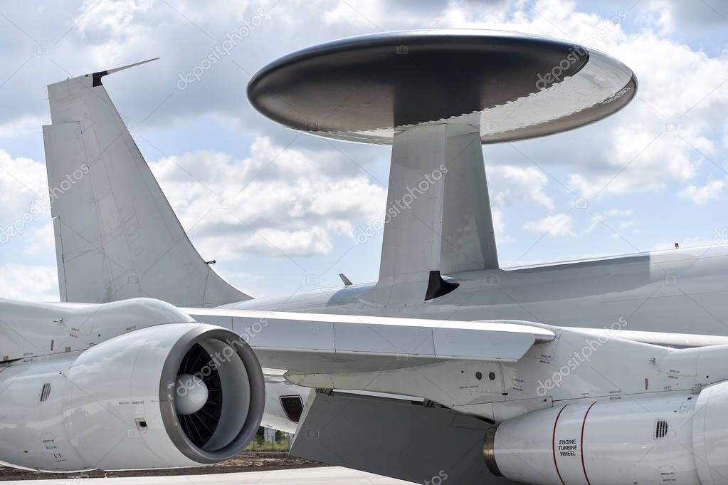 Huge radar antenna on a military airplane