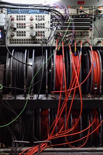 Cables and control panel detail from a television broadcasting truck