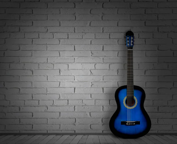 Akustisk gitarr vit bakgrund wall shadow — Stockfoto