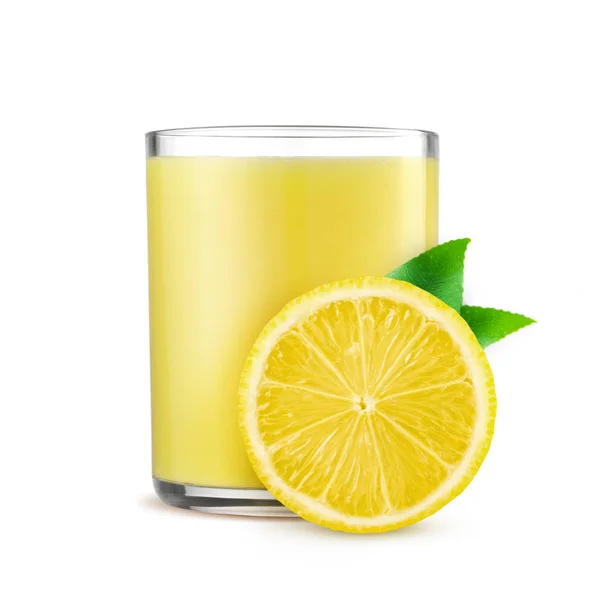 Vidro de suco de limão fresco no fundo branco — Fotografia de Stock
