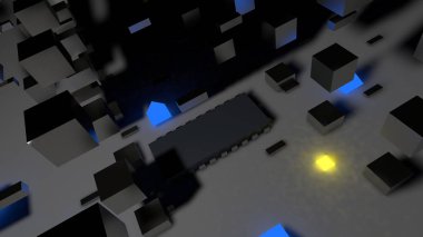 3D render arka plan. Yukarı ve aşağı gider teknik Geometri şekilleri. 