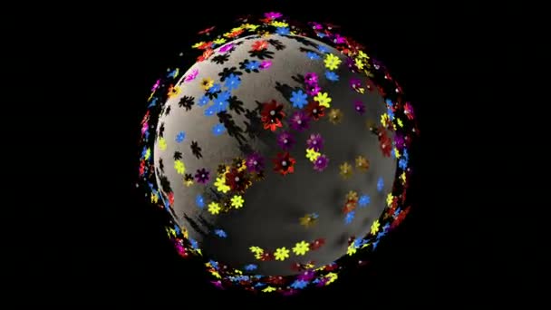 Бесшовный мультяшный цикл трехмерной фантазии о планете Земля с цветами на ней. 3D рендеринг — стоковое видео