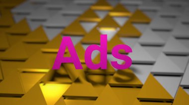 Reklam kavramı. Kelime reklamlar dijital arka plan üstünde pembe. 3D render