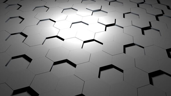 Abstract grey hexagon geometric surface. Light bright clean minimal hexagonal grid pattern, background canvas in pure wall architectural white