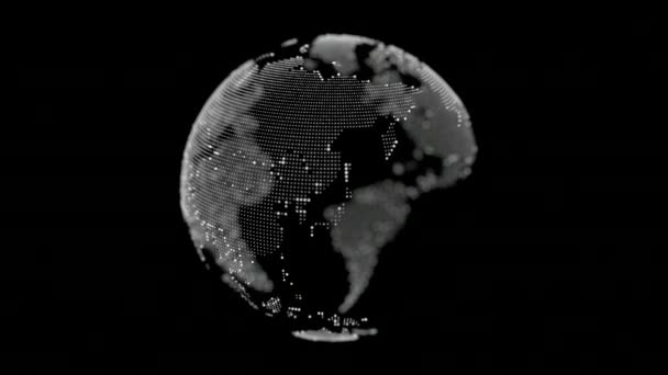 Земля. Планетные швы зациклены. Вращающийся глобус, сияющие континенты с акцентированными краями. Абстрактная киберанимация с глубиной резкости и свечением — стоковое видео