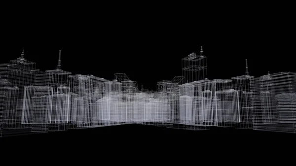 3D činí z budování drátový model městské pozadí — Stock fotografie