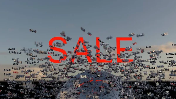 Πώληση έννοια. Πώληση στην ψηφιακή φόντο σύννεφο και τον ουρανό των λέξεων. 3D καθιστούν — Φωτογραφία Αρχείου