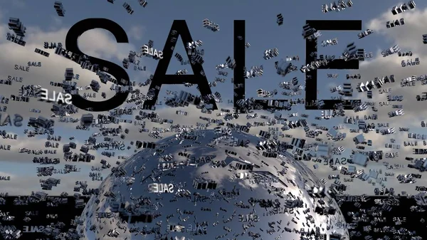 Concept de vente. Word Sale sur fond numérique nuage et ciel. 3d rendu — Photo