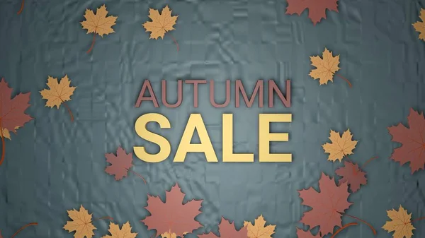 Herbst Verkauf Banner, 3D Renderpapier bunte Baumblätter auf grünem Hintergrund. — Stockfoto