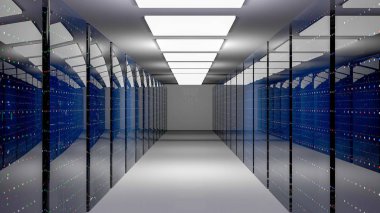 Sunucu odası veri merkezi. 3D render