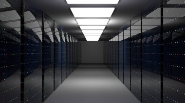 Sunucu odası veri merkezi. 3D render